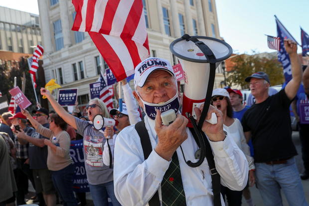 Supporters of U.S. President Donald Trump rally outside the State Capitol building following the 2020 U.S. presidential election, in Harrisburg, Pennsylvania 