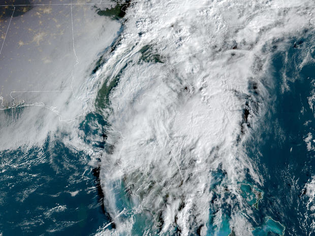 Tropical Storm Eta rakes across Florida in a satellite image captured at 8:26 a.m. ET on November 12, 2020. 