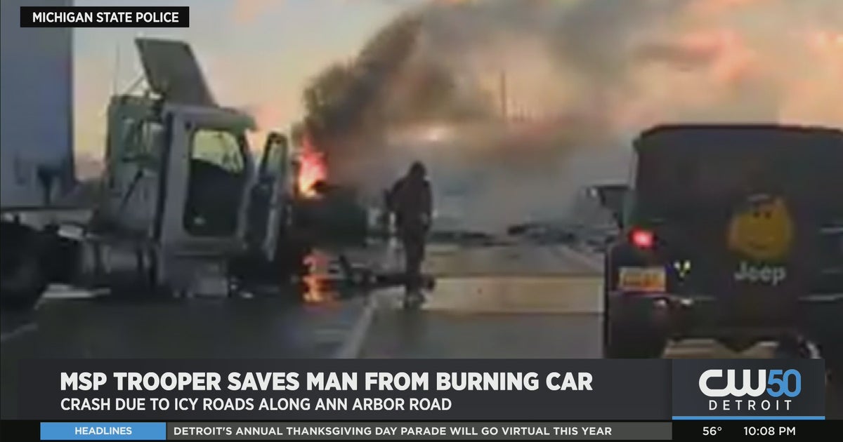 MSP Trooper Saves Man From Burning Car - CBS Detroit