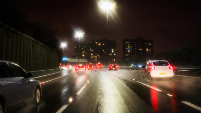 Motorway driving at night in rain 