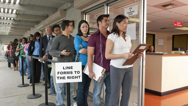 People standing in line at Job and Training Fair 
