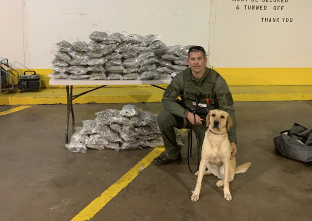 Parker County Sheriff's Interdiction Cpl. Jeremy Vandygriff and K-9 Deputy Ussa take time for a photo-op after a traffic stop led to the seizure of a large quantity of marijuana and Tetrahydrocannabinol liquid Monday afternoon 