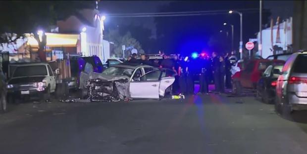 LAPD Chase With Stolen Car Ends In Violent Wreck In South LA 