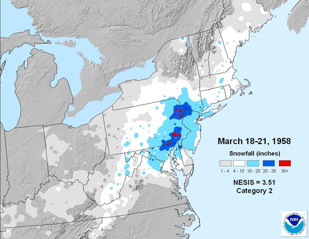 Blizzard or 1958 snow totals 