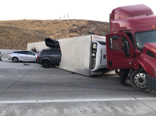Pileup With Lettuce-Carrying Semi Closes 5 Freeway In Castaic 