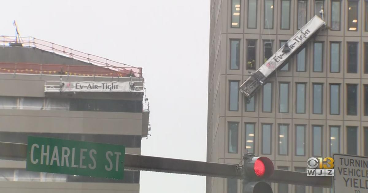 Crane To Help Remove Remaining Scaffolding Hanging From Baltimore BGE ...