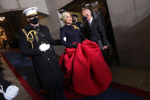 Lady Gaga arrives to sing the national anthem at the inauguration of President-elect Joe Biden 