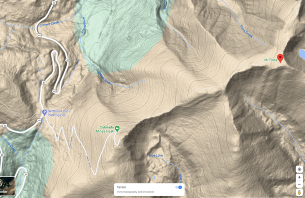 Backcountry Novices 3 (Mines Peak topo, Google) 