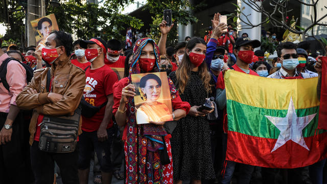 Protest At Myanmar Embassy In Bangkok After Coup 