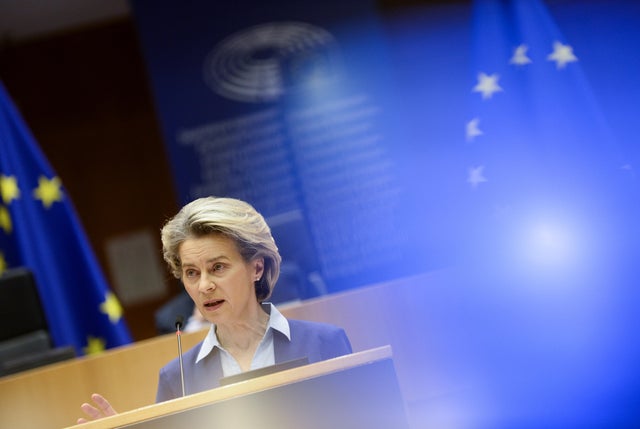 EU Commission President von der Leyen debates COVID-19 vaccination strategy in Brussels 