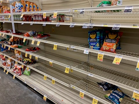 Empty shelves at a Dallas Tom Thumb 