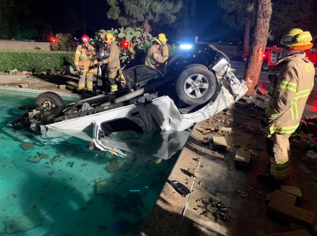 2 Drivers Killed After Collision Sends Truck Into Backyard Pool In Garden Grove 