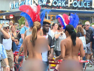 Women wearing lingerie paraded in Times Square to promote body