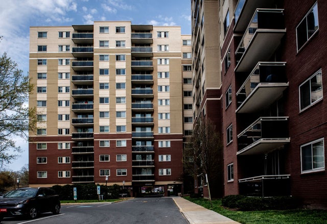 The Takoma Overlook condominiums, site of last nights double shooting during an attempted carjacking on April 08 in Takoma Park, MD. 