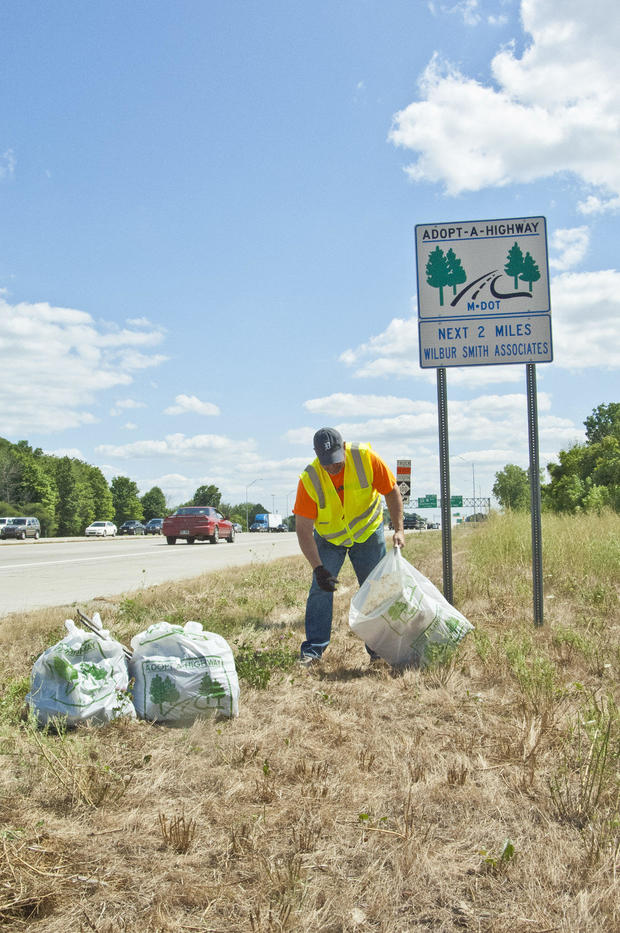 Adopt-A-Hwy CDM Smith group cleaning up on I-96 Lansing Area. 