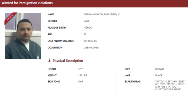 Luis Enrique Guzman-Rincon profile (Immigration Detainer, from ICE) 