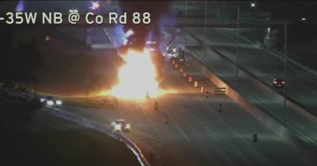 Car Fire Blazes Near Scene Of Multi-Vehicle Crash On I-35W - CBS Minnesota