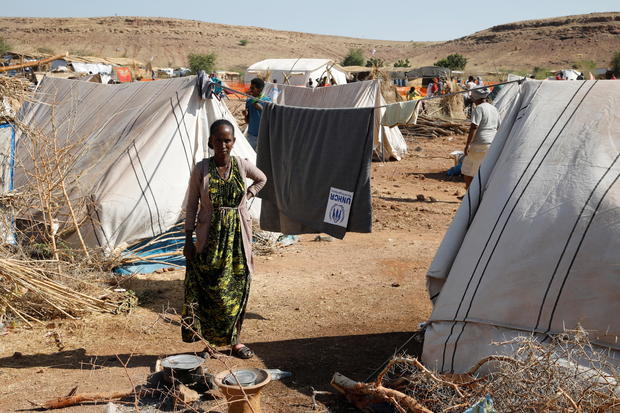 Asqual Helwa is seen at the Um Rakuba refugee camp, which houses Ethiopians fleeing the fighting in the Tigray region, at the border in Sudan 