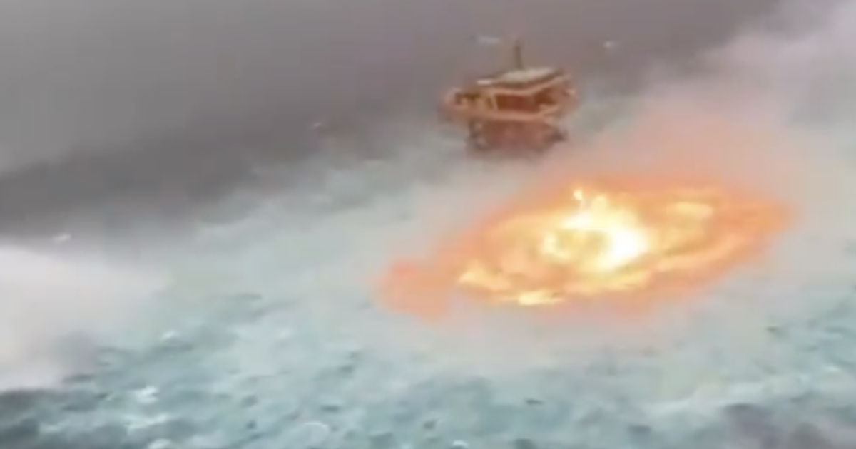 Burst pipeline causes bubbling, steaming "eye of fire" to emerge in the