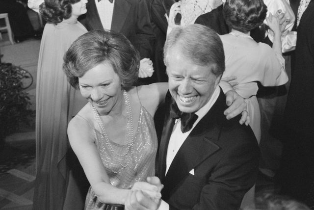 US President Jimmy Carter and First Lady Rosalynn Carter dance at a White House Congressional Ball, Washington 