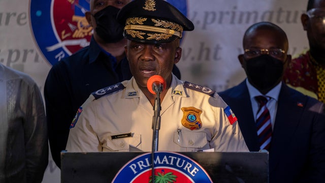 Head of Haitian National Police, Leon Charles speaks during a news conference in Port-au-Prince 