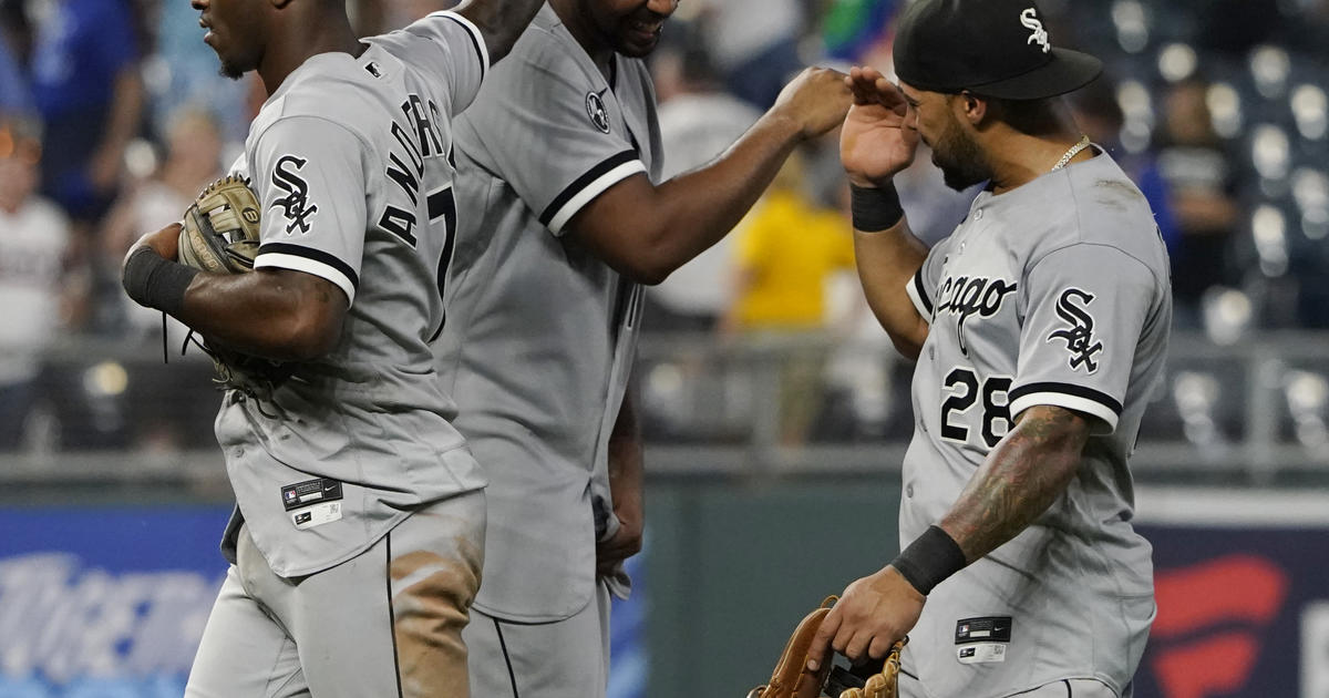 KANSAS CITY, MO - JULY 27: Chicago White Sox left fielder Eloy Jimenez (74)  celebrates as after hitting the game winning home run in the eighth inning  during a Major League Baseball