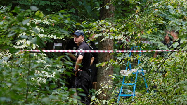 A view of the site where Belarusian activist  Shishov was found dead in Kyiv 