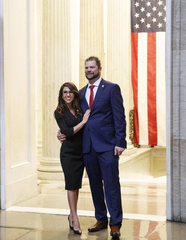 Rep. Lauren Boebert stands with her husband Jayson Boebert at the U.S. Capitol in Washington, D.C. on Jan. 3, 2021. 