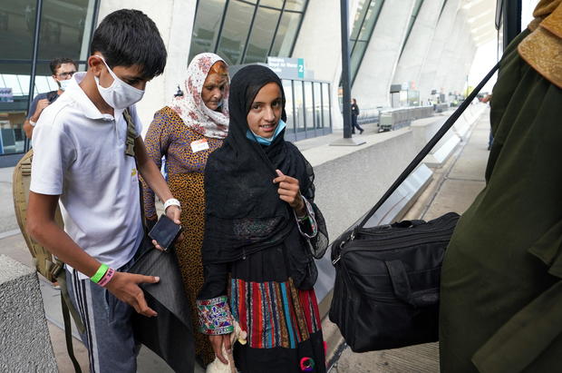 Afghan refugees arrive at Dulles Airport in Virginia 