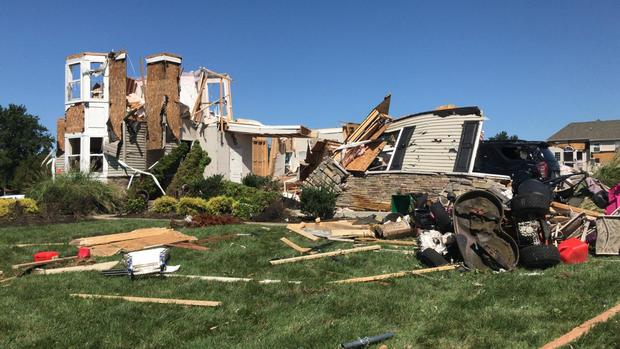 Building destroyed by tornado in Mullica Hill, New Jersey 