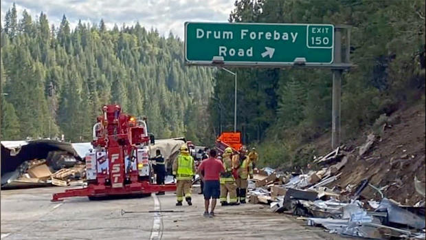 Overturned Semi Tractor-trailer on WB Interstate 80 in Placer County 