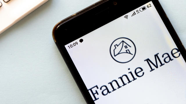 In this photo illustration a Fannie Mae logo seen displayed 
