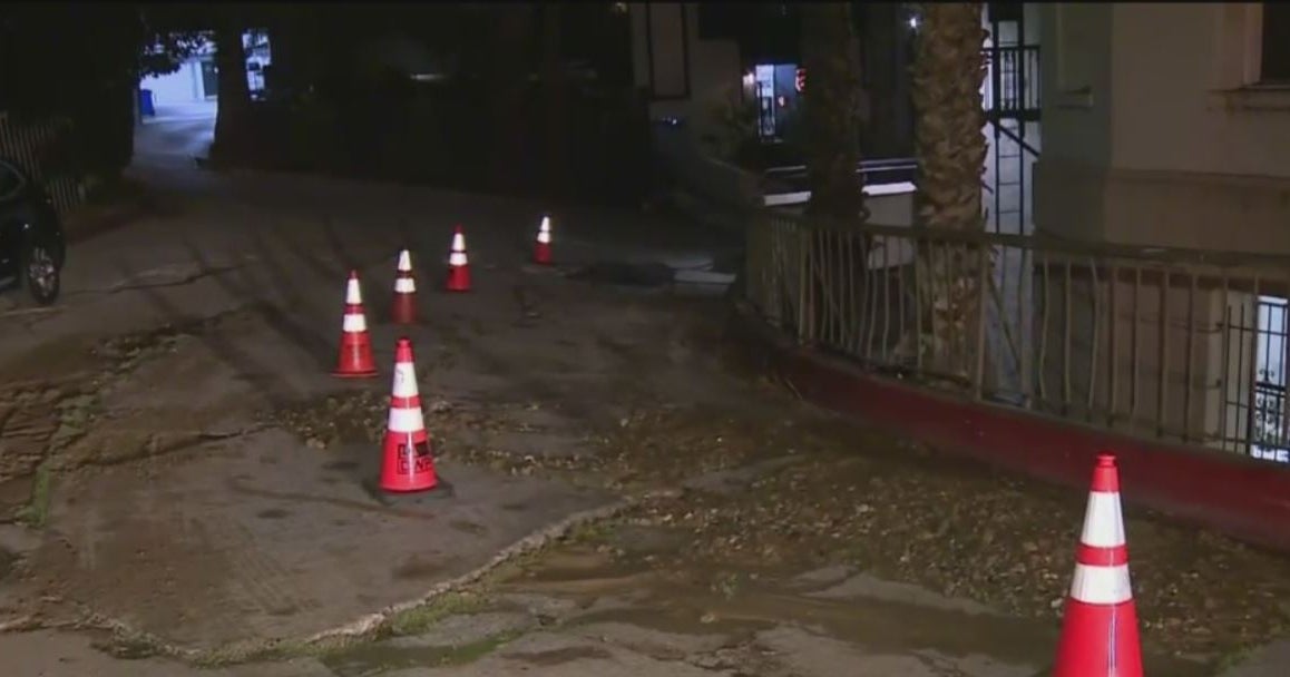 Water Main Break Creates Muddy Mess On Hollywood Hills Street - CBS Los ...
