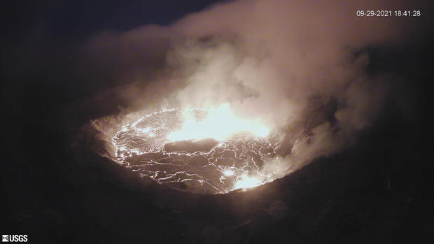 General view of lava surfacing on the Halema'uma'u crater of Kilauea volcano in Hawaii 