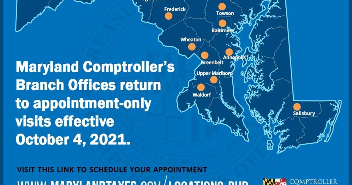 Maryland Comptroller's Office Branches Shift To Appointment-Only Visits -  CBS Baltimore
