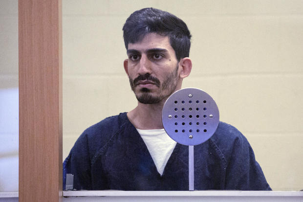 Ali Abulaban, 29, stands during his arraignment for a double homicide at the San Diego Central Courthouse on October 25, 2021, in San Diego, California. 