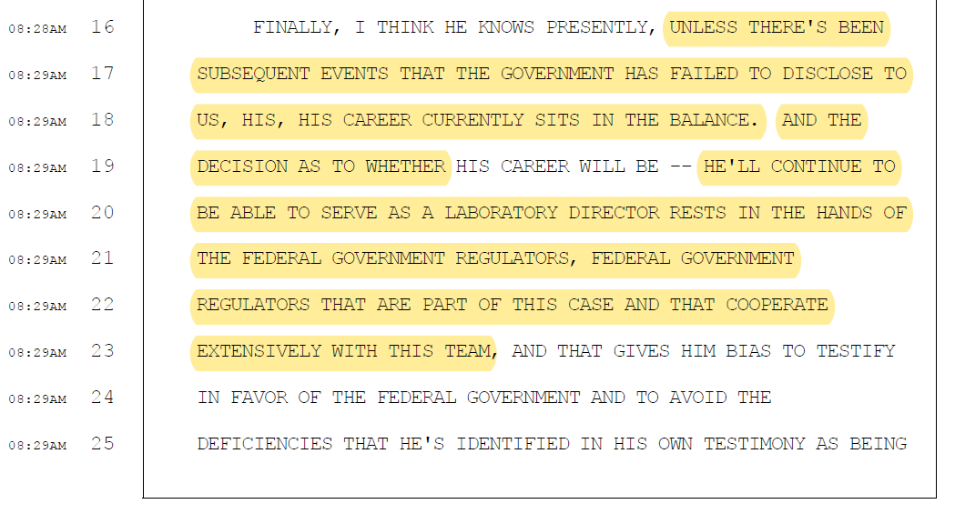Theranos Trial Transcript 6 - License at risk 