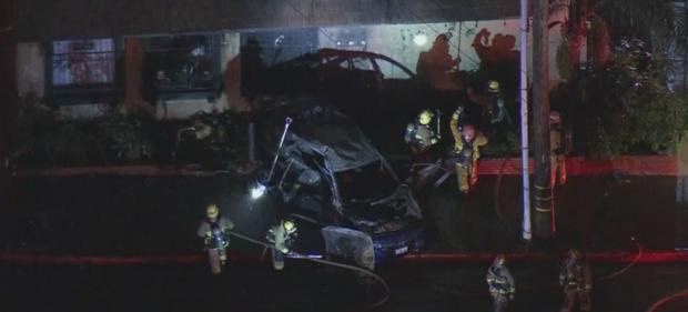 Car Careens Into Building In Violent, Fiery Collision In Whittier 