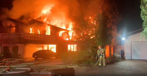 Fire Rips Through Home In Tarzana 