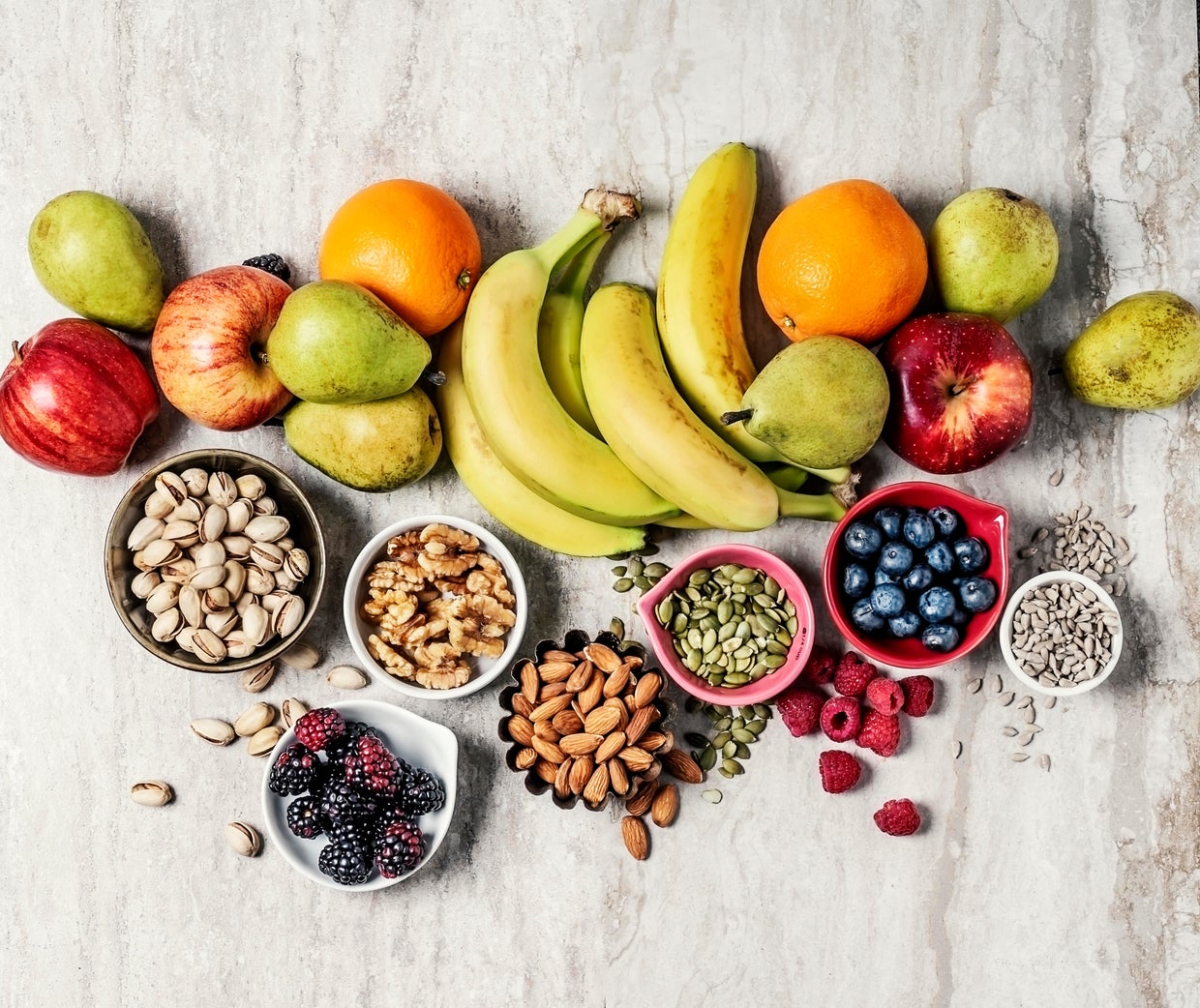 Variety of fruits and nuts 