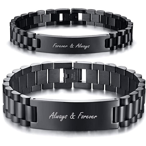 Mealguet personalized stainless steel engraved couple link bracelets 