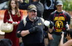 Oath Keepers founder, Stewart Rhodes, speaks during the Patriots Day Free Speech Rally in Berkeley 