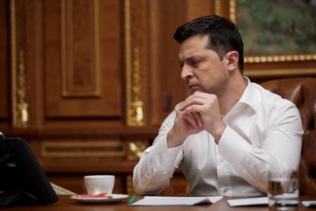 Ukraine's President Zelenskiy is seen during a call with U.S. President Biden in Kyiv
