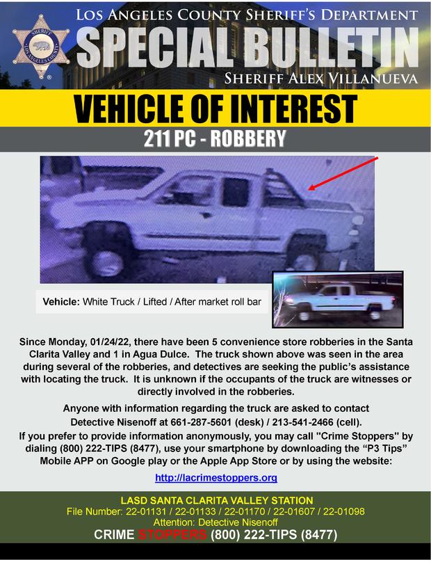 SCV robberies truck wanted 