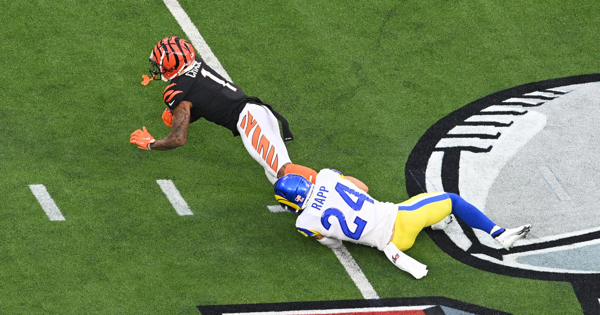 Los Angeles Rams free safety Taylor Rapp (24) celebrates by getting engaged  after winning the NFL Super Bowl 56 football game against the Cincinnati  Bengals, Sunday, Feb. 13, 2022 in Inglewood, CA. (