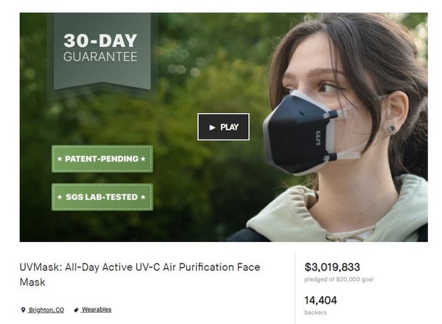 Mask Refund (screen grab from Kickstarter) 