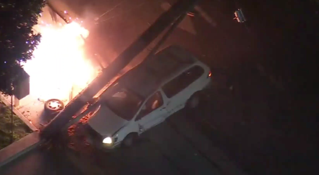 downtown la vehicle vs. pole 