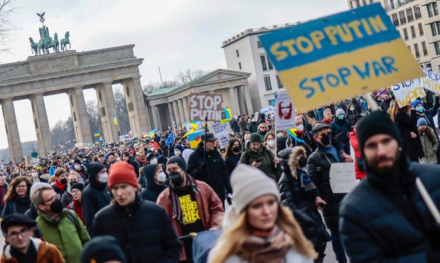 Berlin Holds Large Anti-War Rally As Ukraine Battles Russian Invasion 