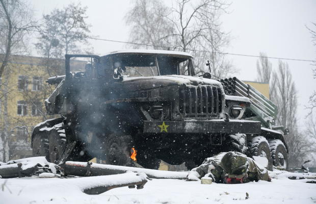 A view shows a destroyed Russian Army multiple rocket launcher in Kharkiv 