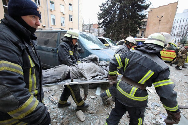 A view shows the damaged regional administration building in Kharkiv